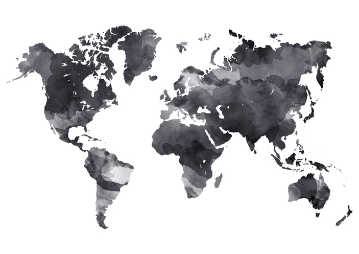 World map in digital ink painted