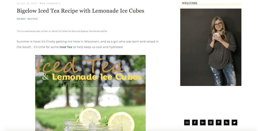 Influencer marketing example iced tea recipe