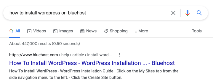 Googling how to install WordPress on Bluehost