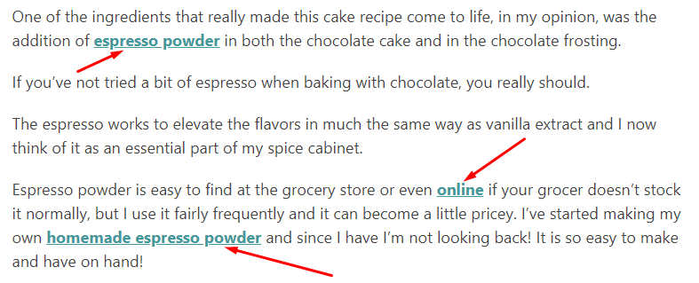 internal linking cake example