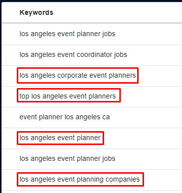 keyword research event planners