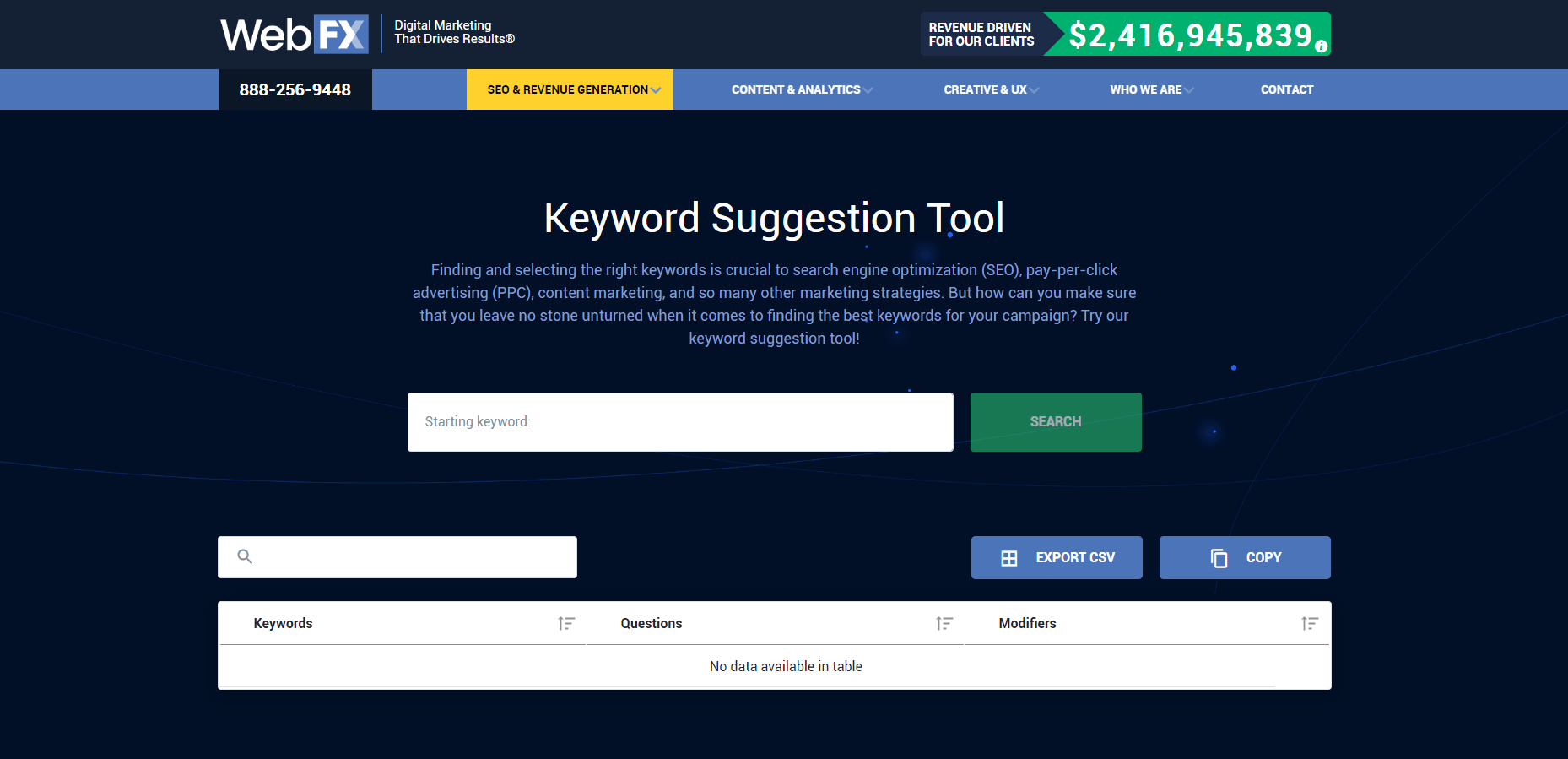 WebFX KeywordsFX keyword suggestion tool