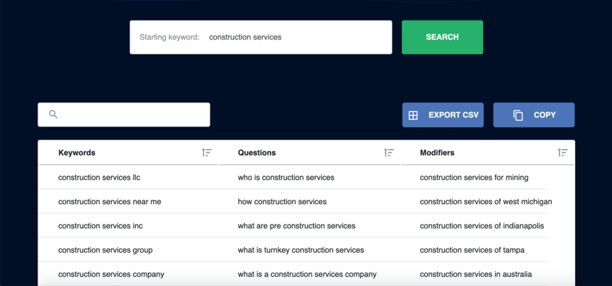 keywordsfx construction services search