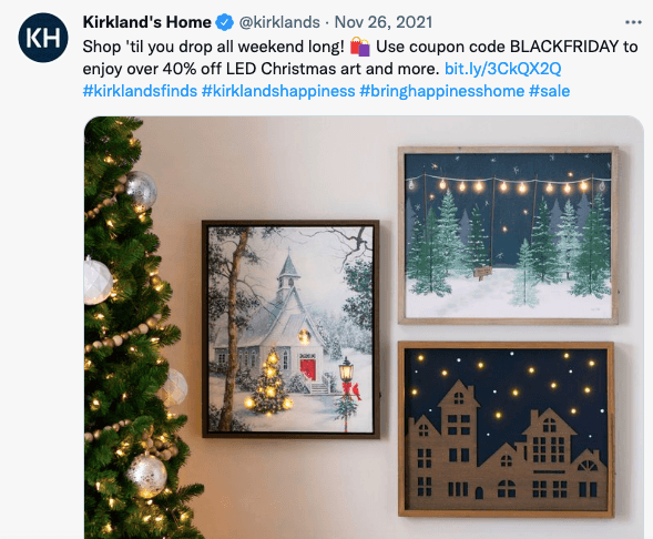 Kirklands tweets about LED Christmas art