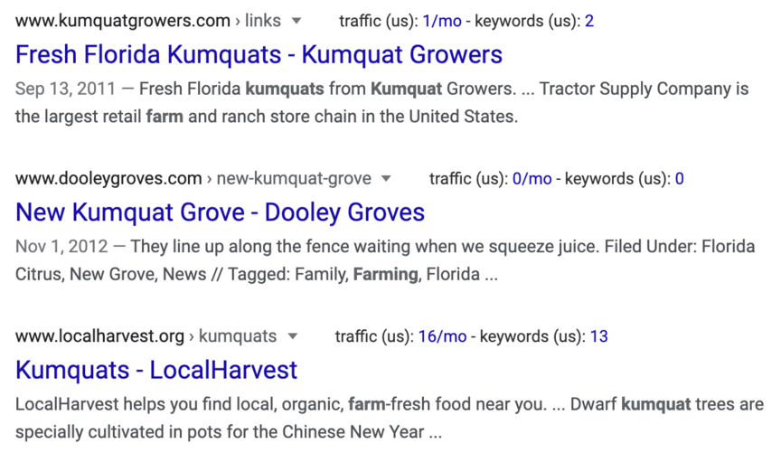 kumquat farm google organic results