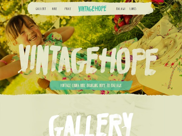 Example of a web design using a large photo: Vintage Hope