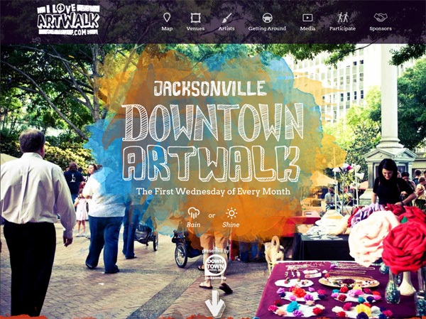 Example of a web design using a large photo: Jacksonville Art Walk