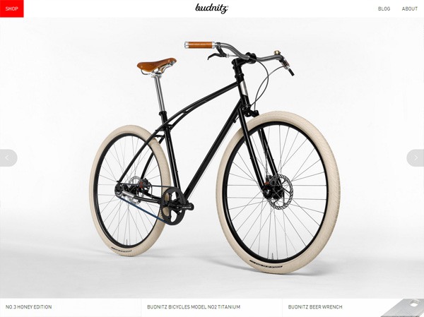 Example of a web design using a large photo: Budnitz Bicycles