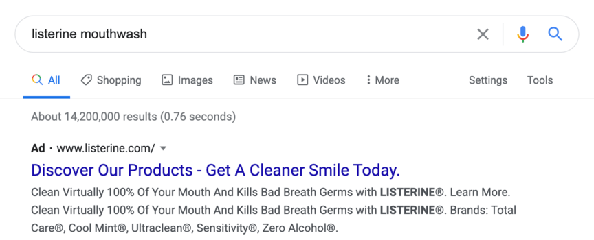 listerine mouthwash ppc ad