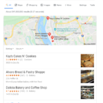 Screenshot of Google search results for 'local bakery' showing a map with bakery locations and listings for Kay's Cakes N' Cookies, Alvaro Bread & Pastry Shoppe, and Dalicia Bakery and Coffee Shop with ratings and brief descriptions.