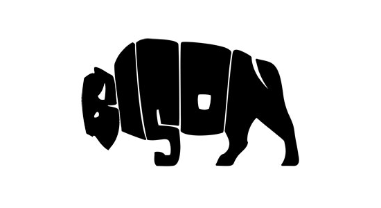 Stylized silhouette of a bison formed by the letters of the word 'BISON'.