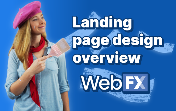 Jaci holds a paintbrush next to text that reads landing page design overview