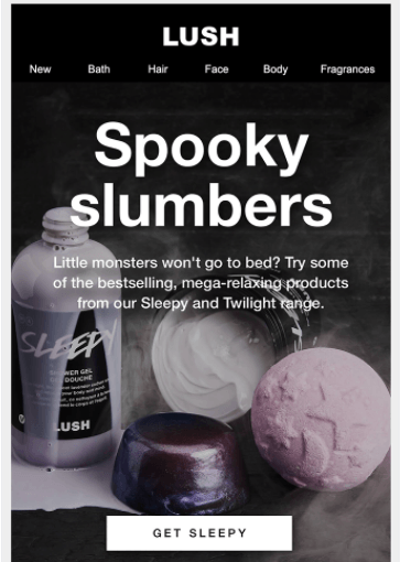 Email from Lush featuring their Sleepy and Twilight products