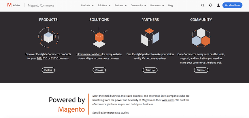 Magento Commerce homepage