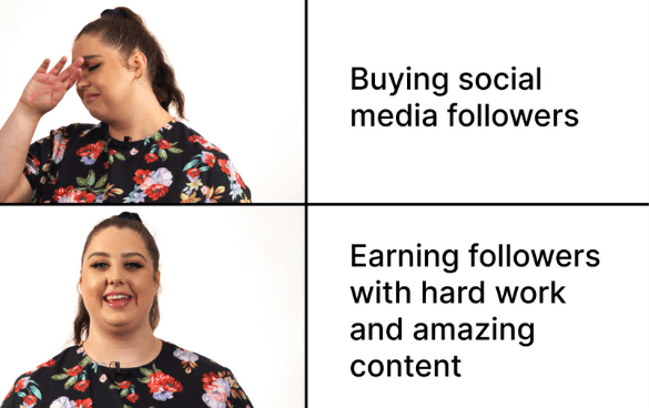 A meme about buying social media followers