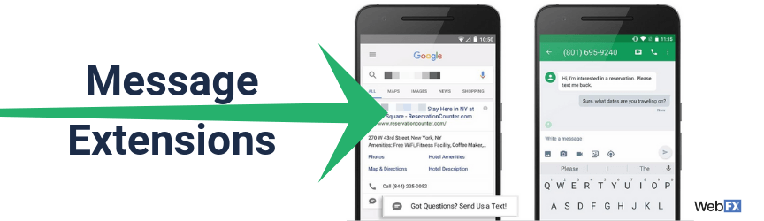 A screenshot of Google Ads message extensions