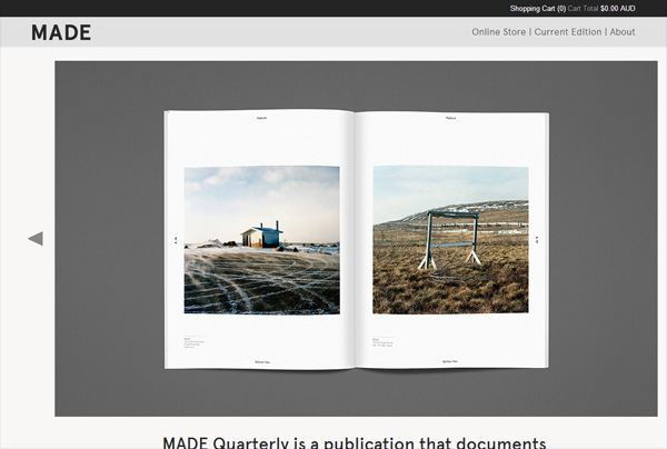 Example of Minimalism in web design: MADE Quarterly
