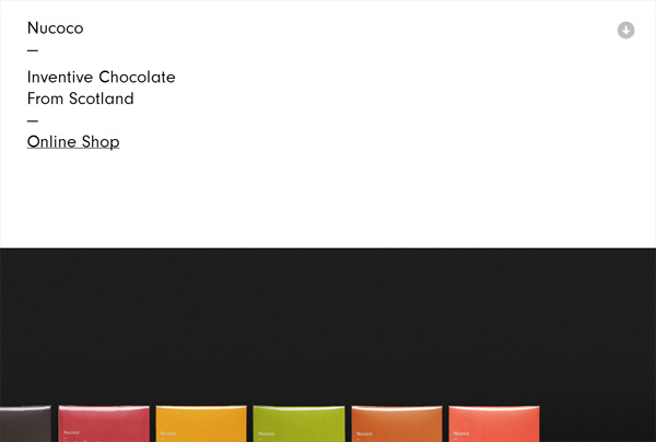 Example of Minimalism in web design: Nucoco Chocolate