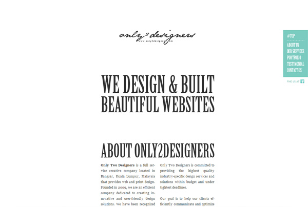 Minimalist web design example: Only2Designers.com