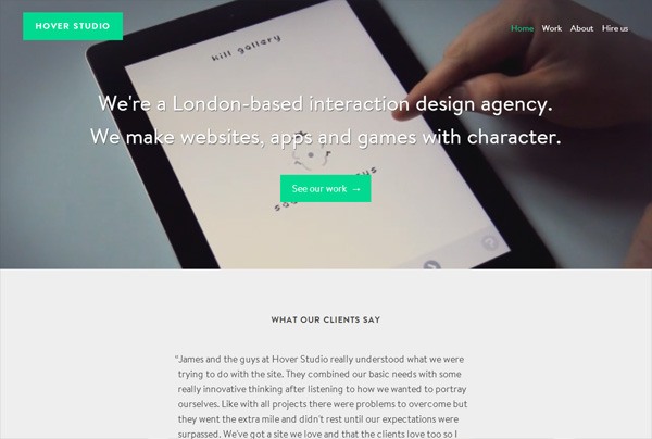 Minimalist web design example: Hover Studio