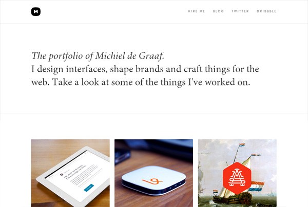 Minimalist web design example: Michiel de Graaf
