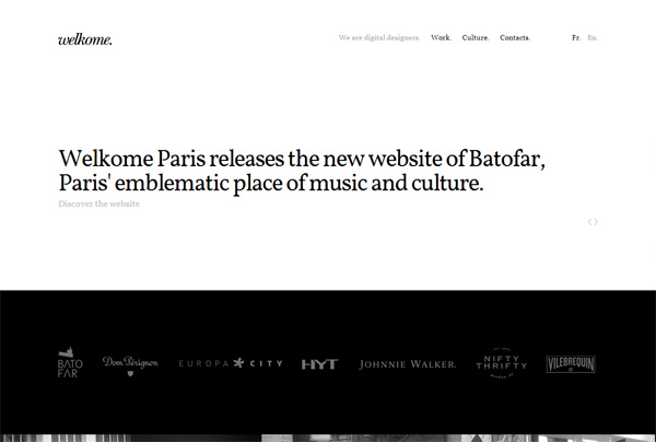 Minimalist web design example: Welkome