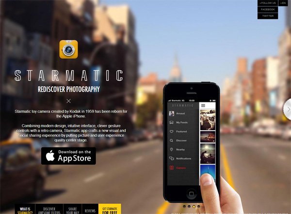 Example of mobile app website design: Starmatic