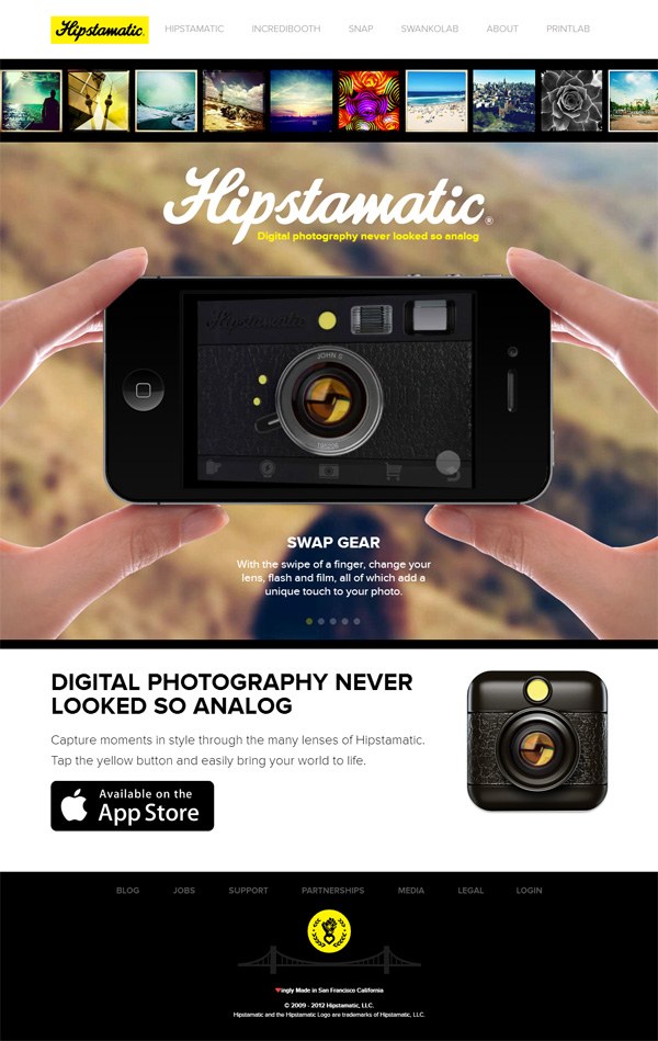 Example of mobile app website design: Hipstamatic