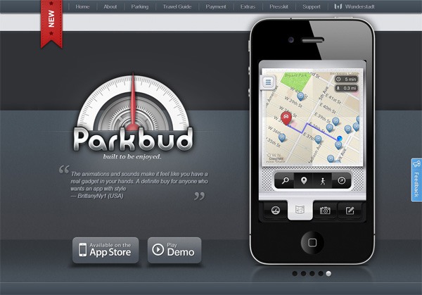 Example of mobile app website design: ParkBud