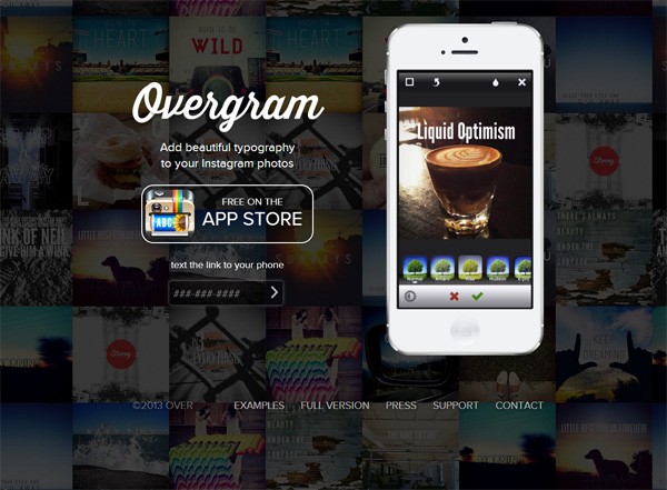 Example of mobile app website design: Overgram