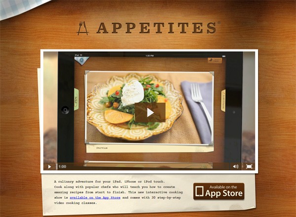 Example of mobile app website design: Appetites