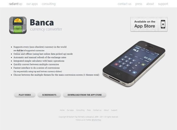 Example of mobile app website design: Banca