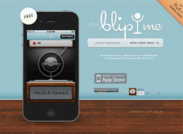 Example of mobile app website design: blip.me