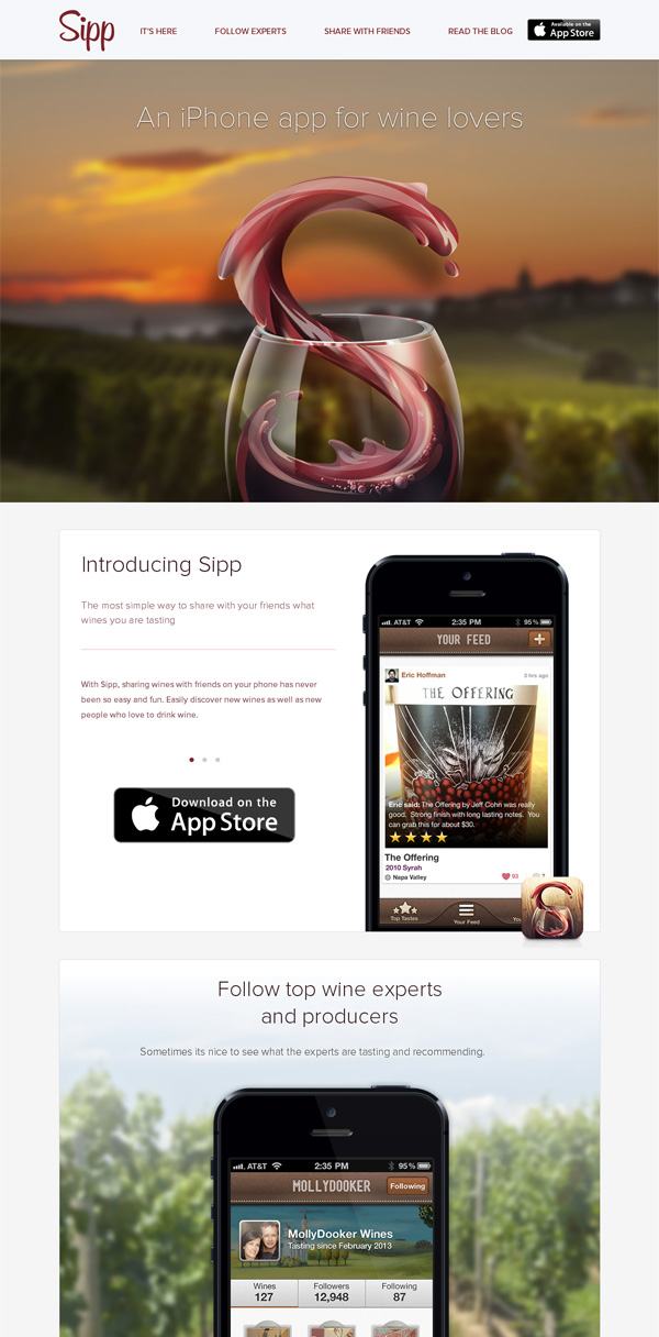 Example of mobile app website design: Sipp