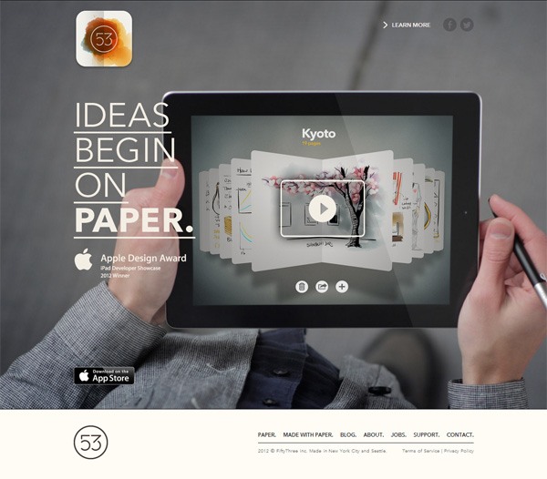 Example of mobile app website design: FiftyThree