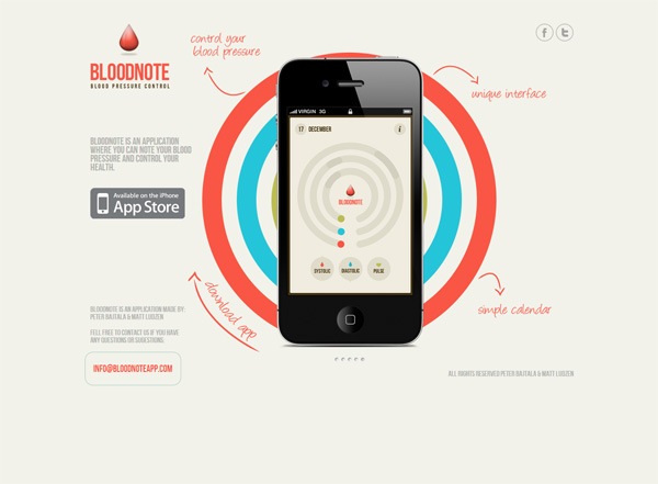 Example of mobile app website design: Bloodnote