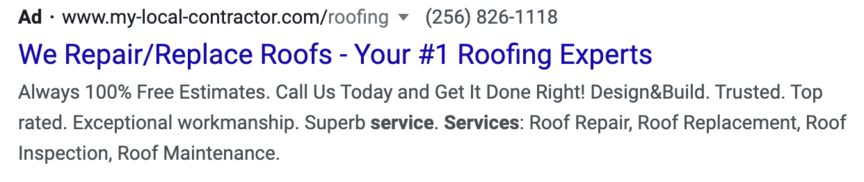 my local contractor roofing ppc ad