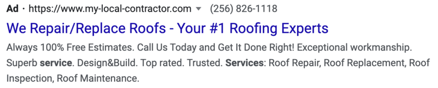 my local roofing contractor ppc ad