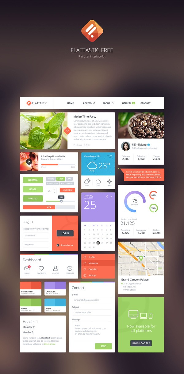 New free website graphics: Free Download: Flattastic UI Kit