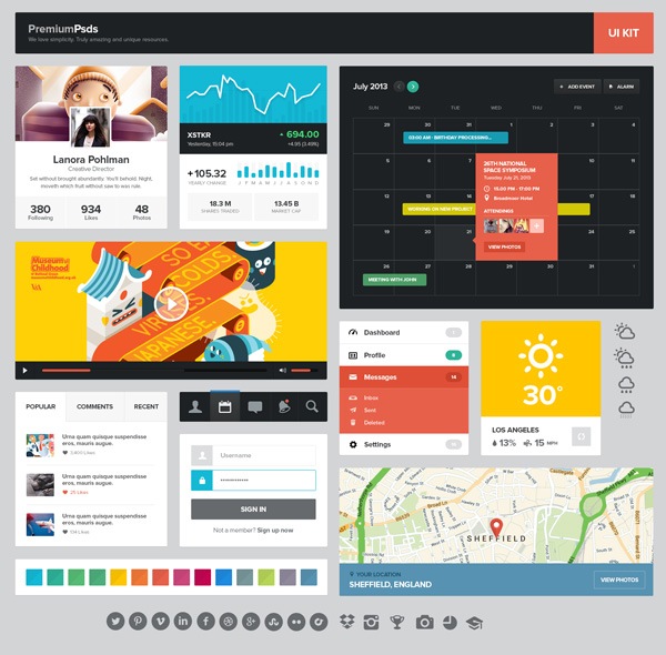 New free website graphics: UI Kit - 1 PSD Set (FREE)