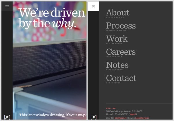 Off-canvas menu example: PRPL