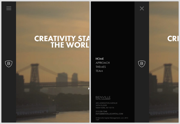 Off-canvas menu example: Bienville Capital Management