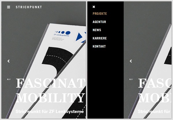 Off-canvas menu example: STRICHPUNKT DESIGN