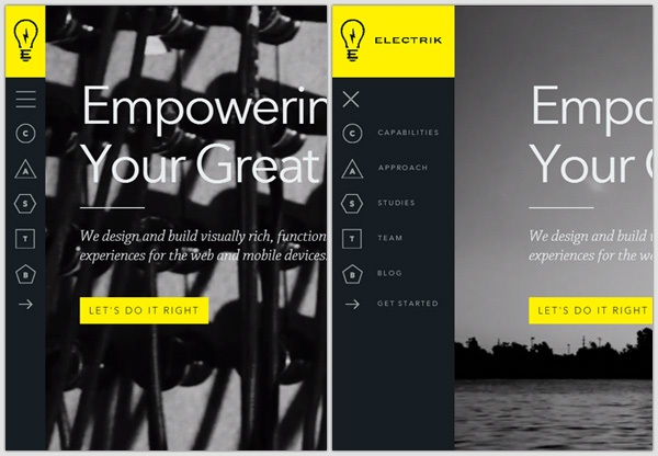 Off-canvas menu example: Electrik Company