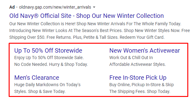 old navy ad extensions