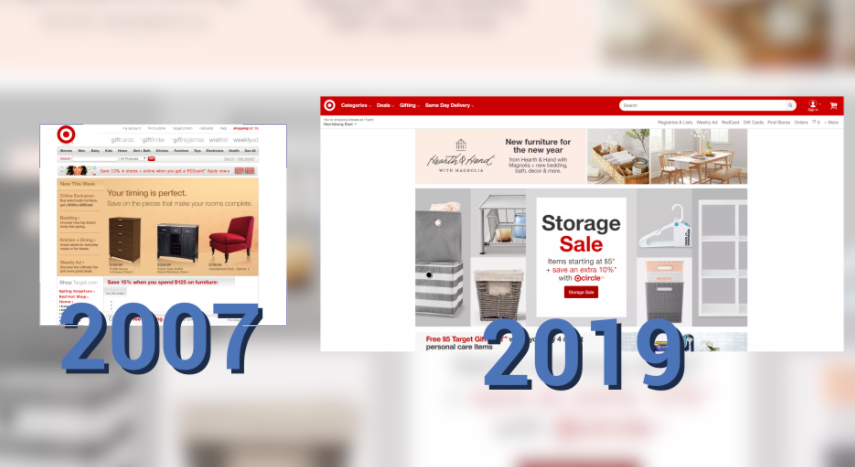 Examples of Target's website from 2007 to 2019