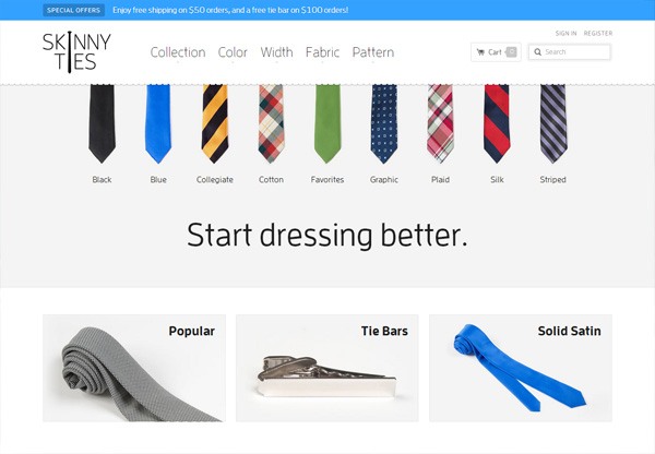 Online shop example: Skinny Ties