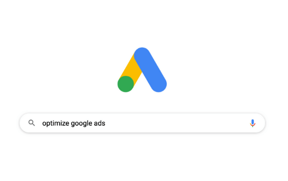 Google search bar with the query 'optimize google ads' and the Google Ads logo above it.