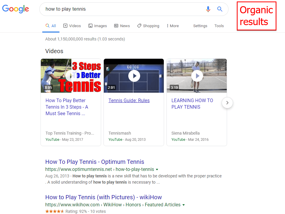 Organic search results for the keyword "how to play tennis"