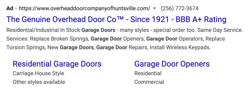 overhead door ppc ad